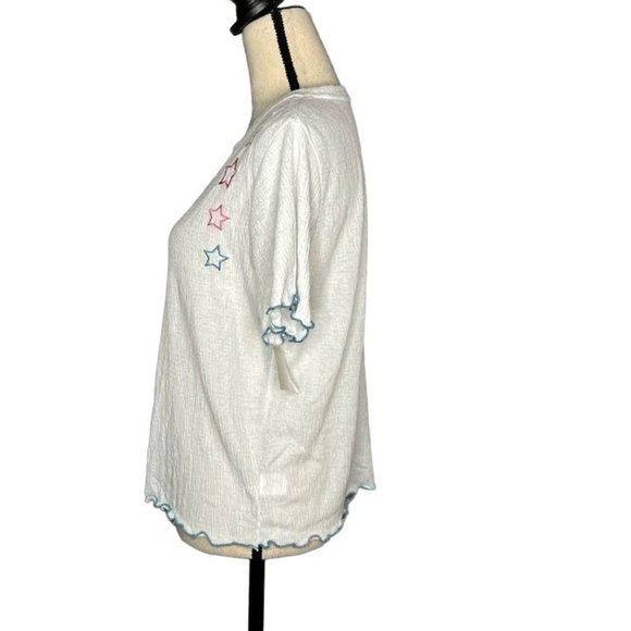Emerson Road White Star Print Short Sleeve Shirt Women's Size Large L - Picture 4 of 7